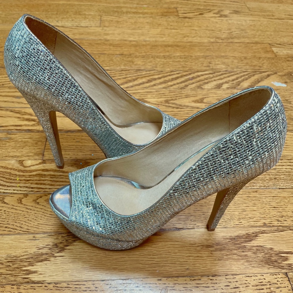 Aldo Gold/Silver Sparkle Platform Heels